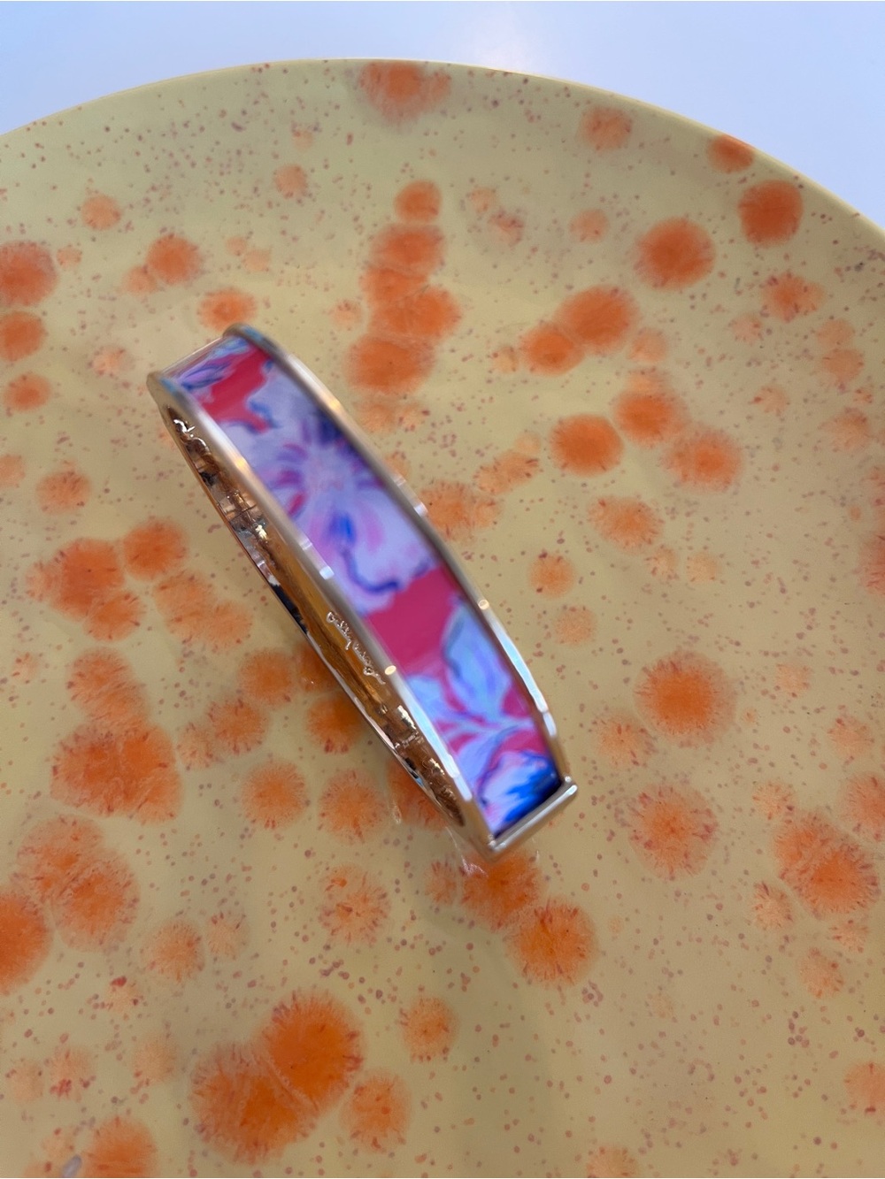 Lilly Pulitzer Gold-Tone Pink & Blue Swirl Hinged Bangle Bracelet